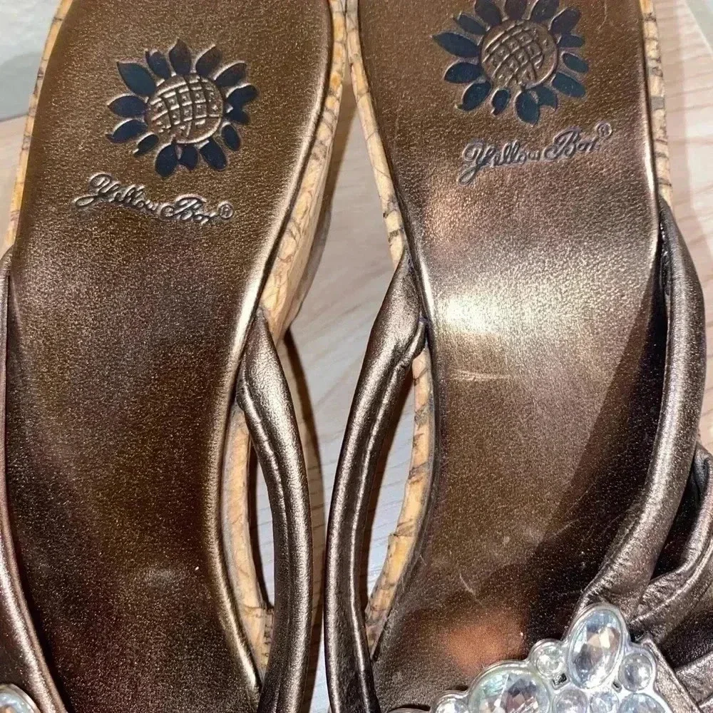 Yellow Box Bronze Platform Sandals With Bling